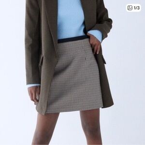 Zara Houndstooth Mini Skirt in Brown